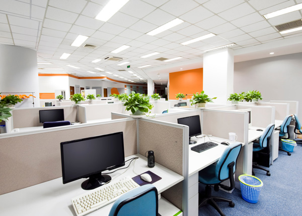modern office workspace with multiple desks and computers featuring green plants and bright lighting suitable for productivity and team collaboration 4 effective workstations
