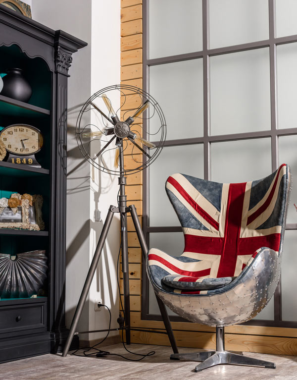 british flag retro style chair and antique furnishings
